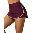 thumbnail image 1 of Sociala Womens V Slit Solid Swim Skirt Shirred Waistband Sporty Swim Bottoms Built-in Shorts, 1 of 8