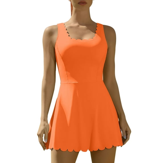 Sociala Womens Workout Athletic Golf Dresses Scallped Trim Tennise Dress with Shorts and Pockets