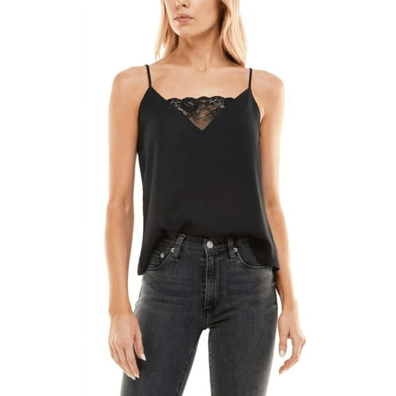Socialite BLACK Women's Leigh Lace Trim Camisole, US X-Small