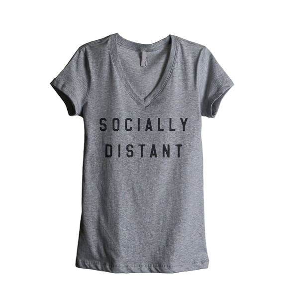 Socially Distant Women's Fashion Relaxed V-Neck T-Shirt Tee Heather Grey Large