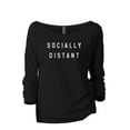 thumbnail image 1 of Socially Distant Women's Fashion Slouchy 3/4 Sleeves Raglan Lightweight Sweatshirt Black Medium, 1 of 3