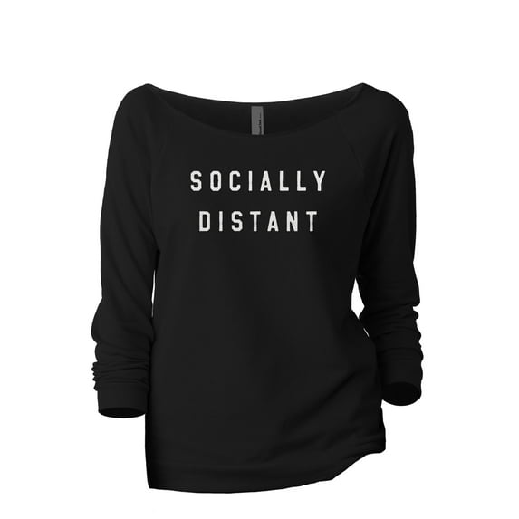 Socially Distant Women's Fashion Slouchy 3/4 Sleeves Raglan Lightweight Sweatshirt Black Medium