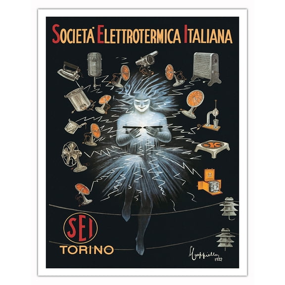 Società Elettrotermica Italiana (SEI) - Italian Electricity Company - Vintage Advertising Poster by Leonetto Cappiello c.1922 - Fine Art Matte Paper Print (Unframed) 11x14in