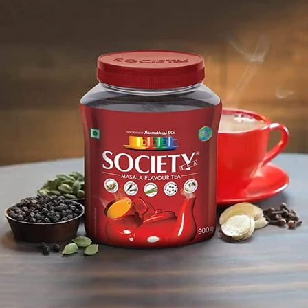 Society Masala Tea 32 Oz with Ginger, Clove Bud, Lemongrass, Black Pepper & Cardamom, 100% Natutal Spices, Masala Spiced Chai, Traditional Masala Tea, Strong & Robust Blend, No Gluten, 900 grams