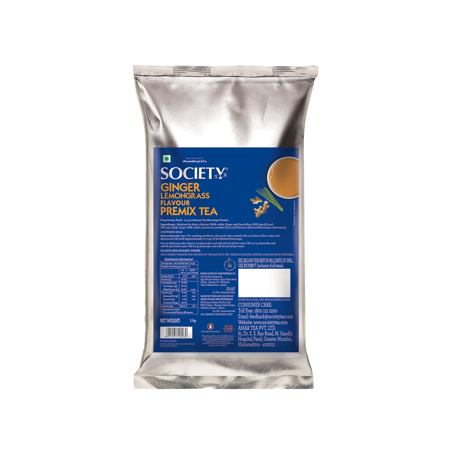 Society One Minute Tea Ginger Lemongrass Flavour Made With