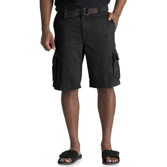 Society of One by DXL Men's Big & Tall Distressed Cargo Shorts, Black, 38 Waist