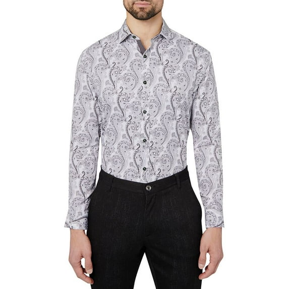 Society of Threads GREY Men's Slim Fit Paisley L/S Shirt,L 16-16.5 34/35