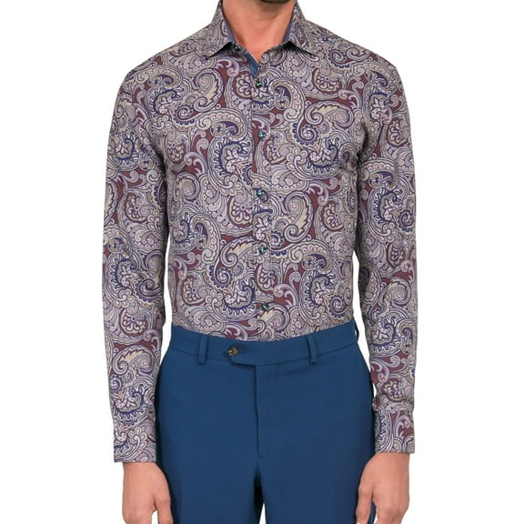 Society of Threads Mens Printed Button Down Dress Shirt, Multicoloured, Large