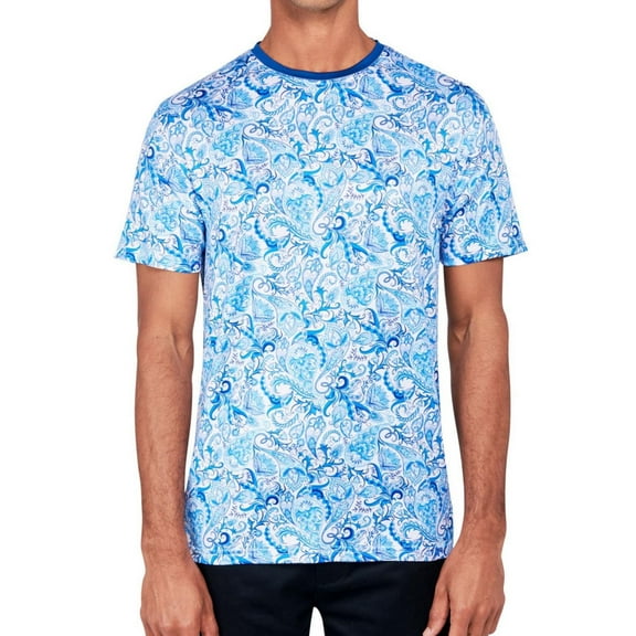 Society of Threads Mens Regular Fit Paisley Performance Graphic T-Shirt, Blue, Small