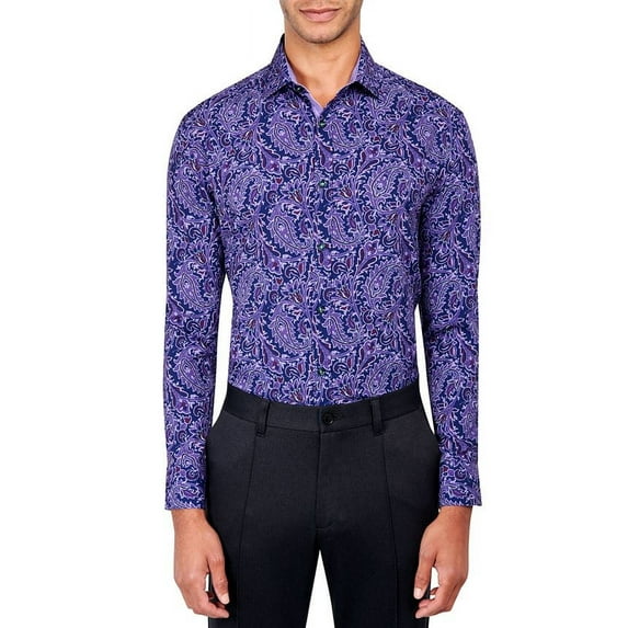 Society of Threads PURPLE Men's Slim Fit Paisley L/S Shirt,L 16-16.5 34/35