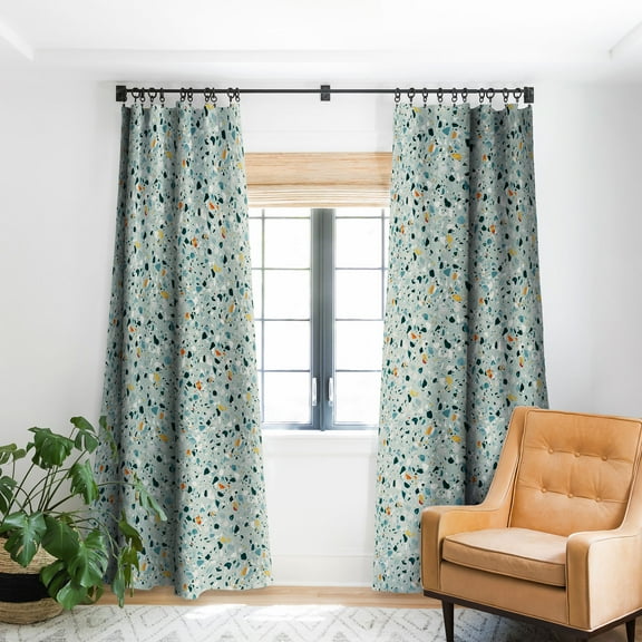 Society6 83 Oranges Mint Terrazzo Blackout Curtain Single Panel Blue Modern 50" x 84"