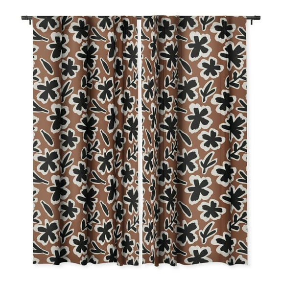 Society6 Alisa Galitsyna Black Florals 2 Single Panel Room Darkening Window Curtain 50" x 64"