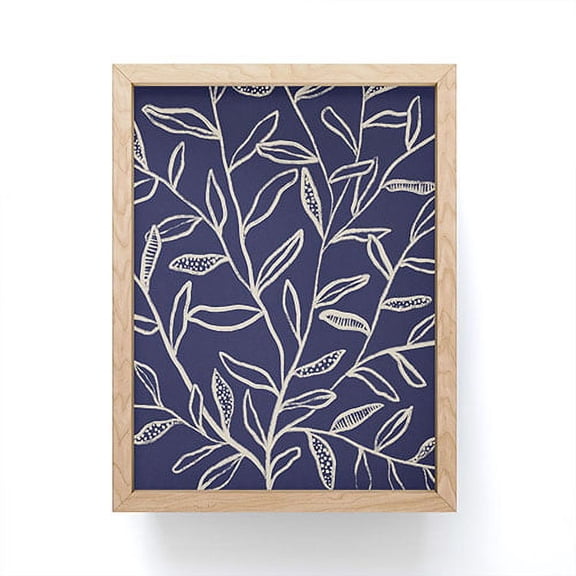 Society6 Alisa Galitsyna Navy Blue Patterned Leaves 4" x 3" Framed Mini Print