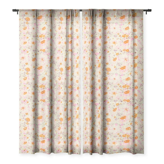 Society6 Alison Janssen Faded Floral Pink Citrus 50" x 64" Single Panel Sheer Window Curtain