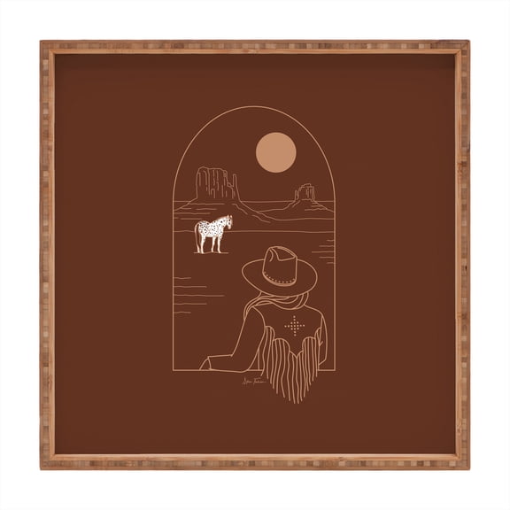 Society6 Allie Falcon Lost Pony In Burnt Clay Square Medium Bamboo Tray
