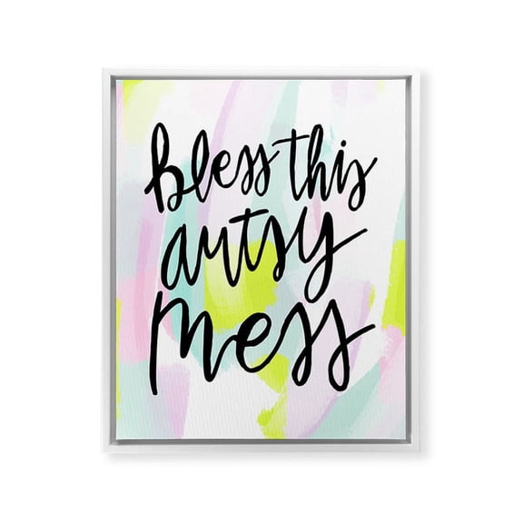 Society6 Allyson Johnson Bless This Artsy Mess White Framed Art Canvas Wall Art, 16" x 20", Typography, Portrait, Drawings, Bohemian