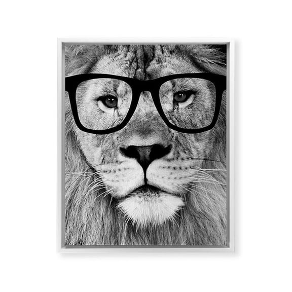 Society6 Allyson Johnson Hippest Lion White Framed Art Canvas Wall Art, 16" x 20", Animals & Insects, Portrait, Photography, Novelty