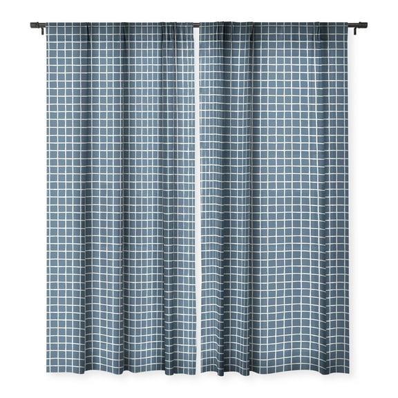 Society6 Avenie Grid Pattern Navy Single Panel Sheer Window Curtain 50" x 84"