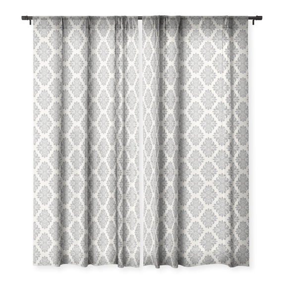 Society6 Avenie Neutral Damask Flourish Single Panel Sheer Window Curtain 50" x 84"