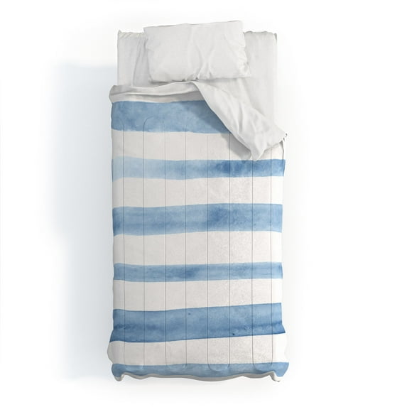 Society6 Blue Watercolor Stripes by Kelly Haines Comforter