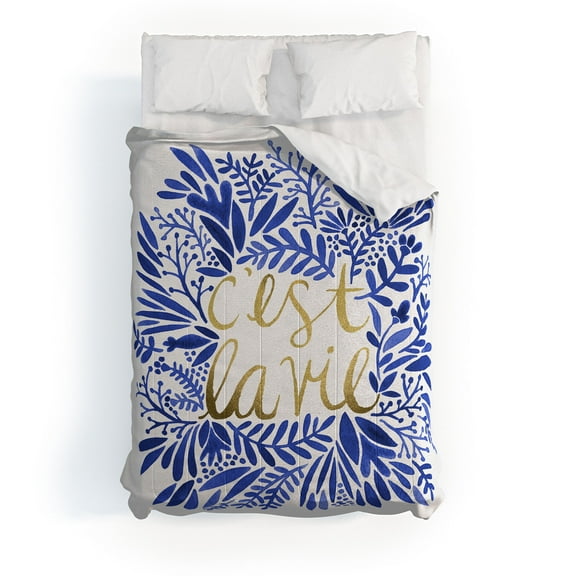 Society6 Cat Coquillette Thats Life Gold Blue Comforter Cotton Full