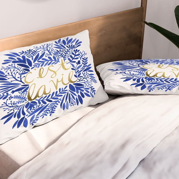 Society6 Cat Coquillette Thats Life Gold Blue Pillow Sham Polyester King Set of 2 Kit