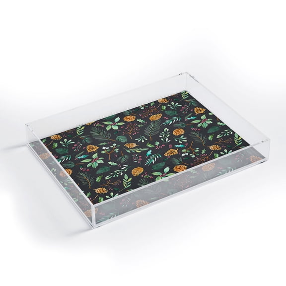 Society6 Christmas Botanical Charcoal by Ninola Design Acrylic Tray