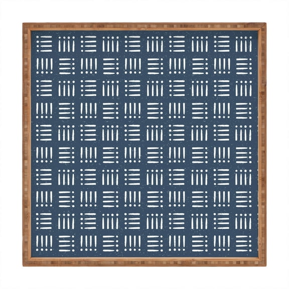 Society6 CoastL Studio Mudcloth Classic Blue Large Square Bamboo Tray