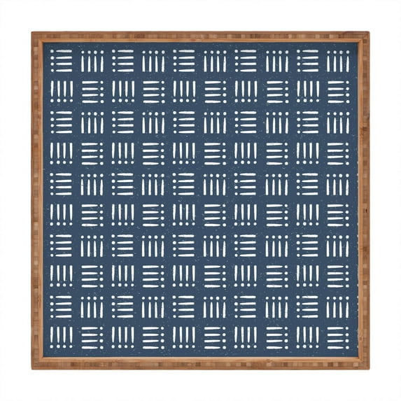 Society6 CoastL Studio Mudcloth Classic Blue Large Square Bamboo Tray