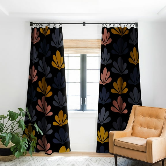 Society6 Colour Poems Abstract Plant Pattern Blackout Curtain Single Panel Black Modern 50" x 64"
