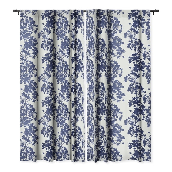 Society6 Emanuela Carratoni Blue Delicate Flowers Single Panel Room Darkening Window Curtain 50" x 120"