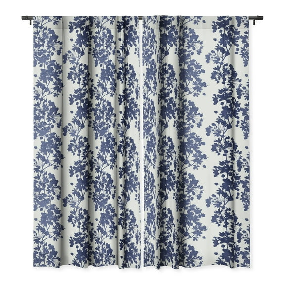 Society6 Emanuela Carratoni Blue Delicate Flowers Single Panel Room Darkening Window Curtain 50" x 84"