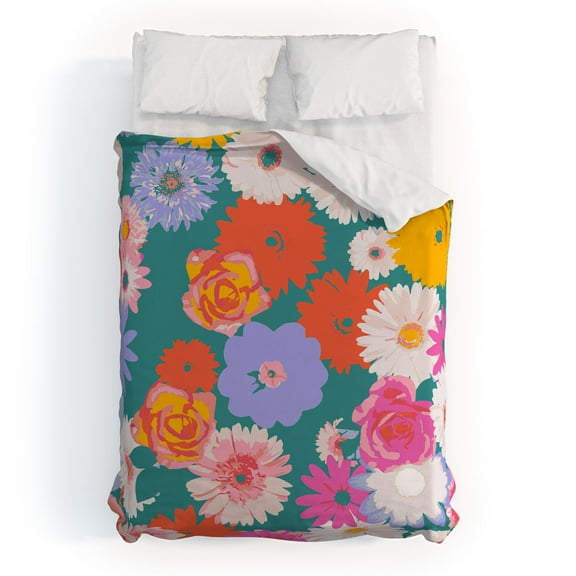 Society6 Emanuela Carratoni Pop Floral Mix Duvet Polyester Queen + Pillow Shams Kit- 88" X 88"