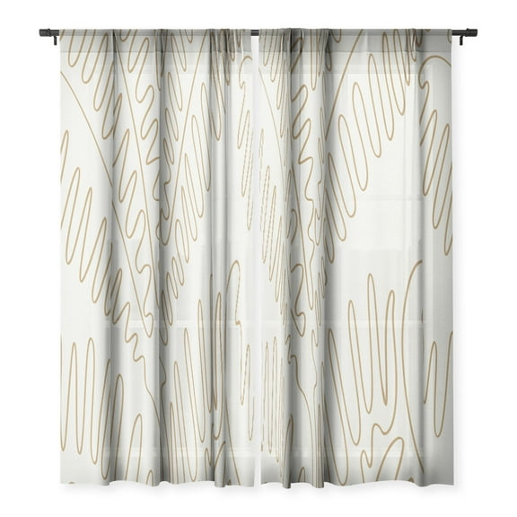 Society6 Evamatise Golden Tropical Palm Leaves Single Panel Sheer Window Curtain 50" x 84"