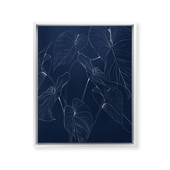 Society6 Gabriela Fuente Flora Navy White Framed Art Canvas Wall Art, 16" x 20", Botanical & Floral, Portrait, Drawings, Traditional