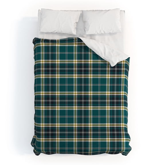 Society6 Headmaster Plaid Teal by Heather Dutton Duvet Cover