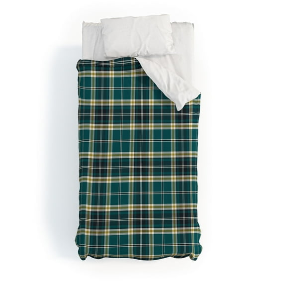 Society6 Headmaster Plaid Teal by Heather Dutton Duvet Cover