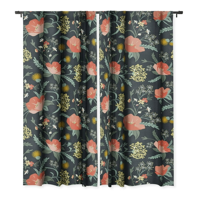 Society6 Heather Dutton Poppy Meadow Midnight Single Panel Room Darkening Window Curtain 50" x 120"
