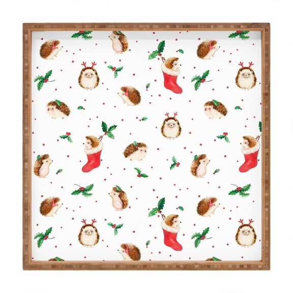 Society6 Hedgehog Yuletide by Ninola Design Square Bamboo Tray