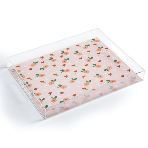 Society6 Hello Twiggs Peaches And Poppies Medium Acrylic Tray, 15 1/2" x 12"
