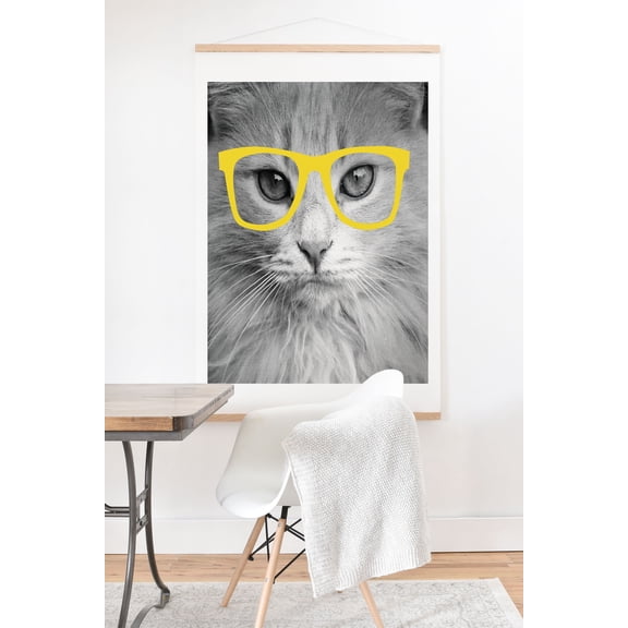 Society6 Hippest Cat Yellow by Allyson Johnson Art Print and Hanger