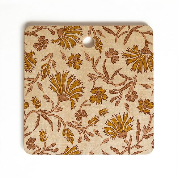 Society6 Holli Zollinger Kalami Floral Square Cutting Board, 11.5" x 11.5"