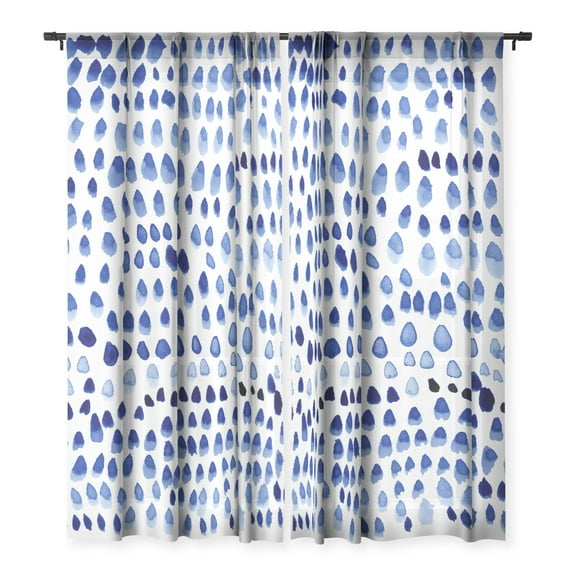Society6 Irish Lehnhardt Painted Dots Blue Single Panel Sheer Window Curtain 50" x 120"