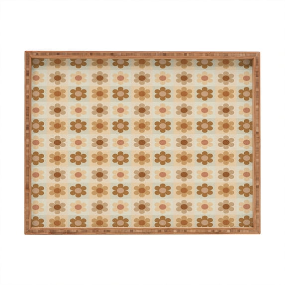 Society6 Iveta Abolina Daisy Check Terracotta Medium Rectangle Large Bamboo Tray
