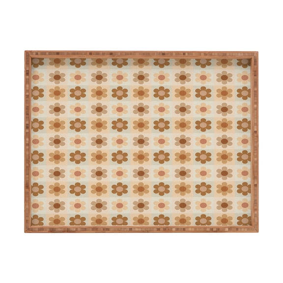 Society6 Iveta Abolina Daisy Check Terracotta Medium Rectangle Large Bamboo Tray