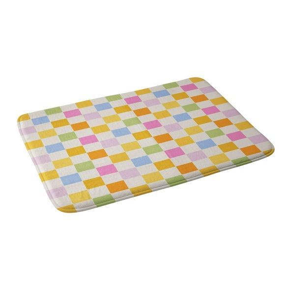 Society6 Iveta Abolina Eclectic Checker Check Cream Bath Mat 34" x 21"