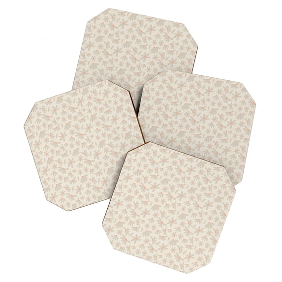 Society6 Iveta Abolina Freehand Daisies Neutral Set of 4 Coasters