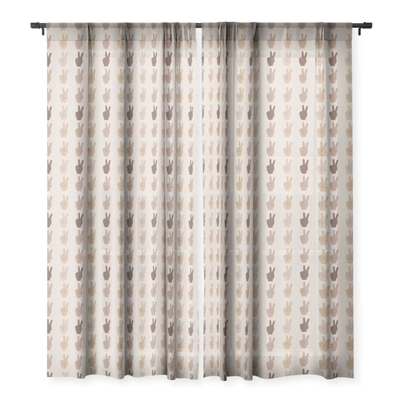 Society6 Iveta Abolina Peace Hands Tan Single Panel Sheer Window Curtain 50" x 84"