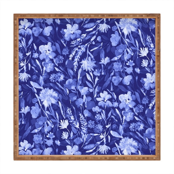 Society6 Jacqueline Maldonado Upside Floral Navy Blue Large Square Bamboo Tray, 16" x 16"