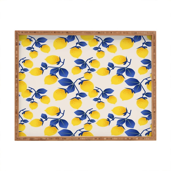 Society6 Lemons Blue by Mirimo Rectangular Bamboo Tray